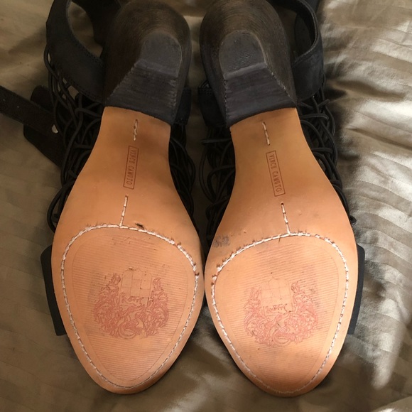 Vince Camuto Evel Gladiator Black Leather Strappy Cone Heel Caged Sandal 8.5 - Picture 9 of 12